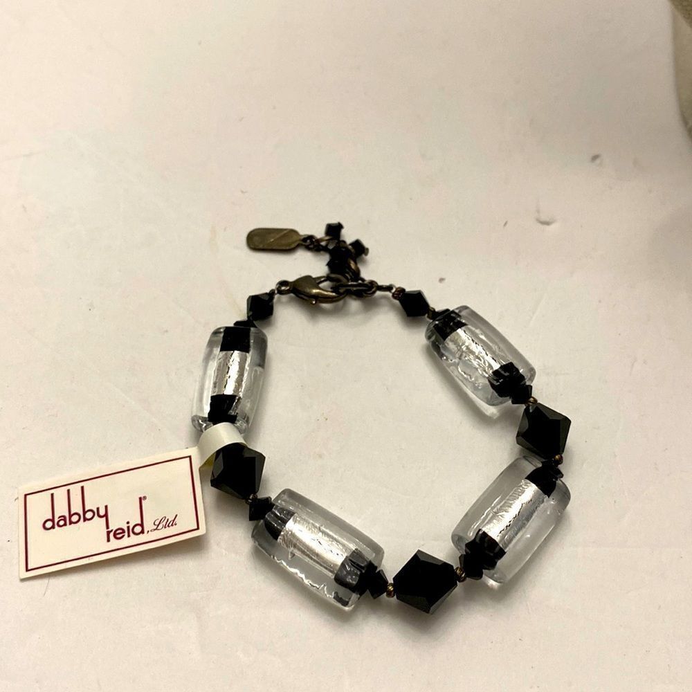 Dabby Reid Clear Silver Glass Beads Black Crystals Lobster Claw 8 Inches New 18$